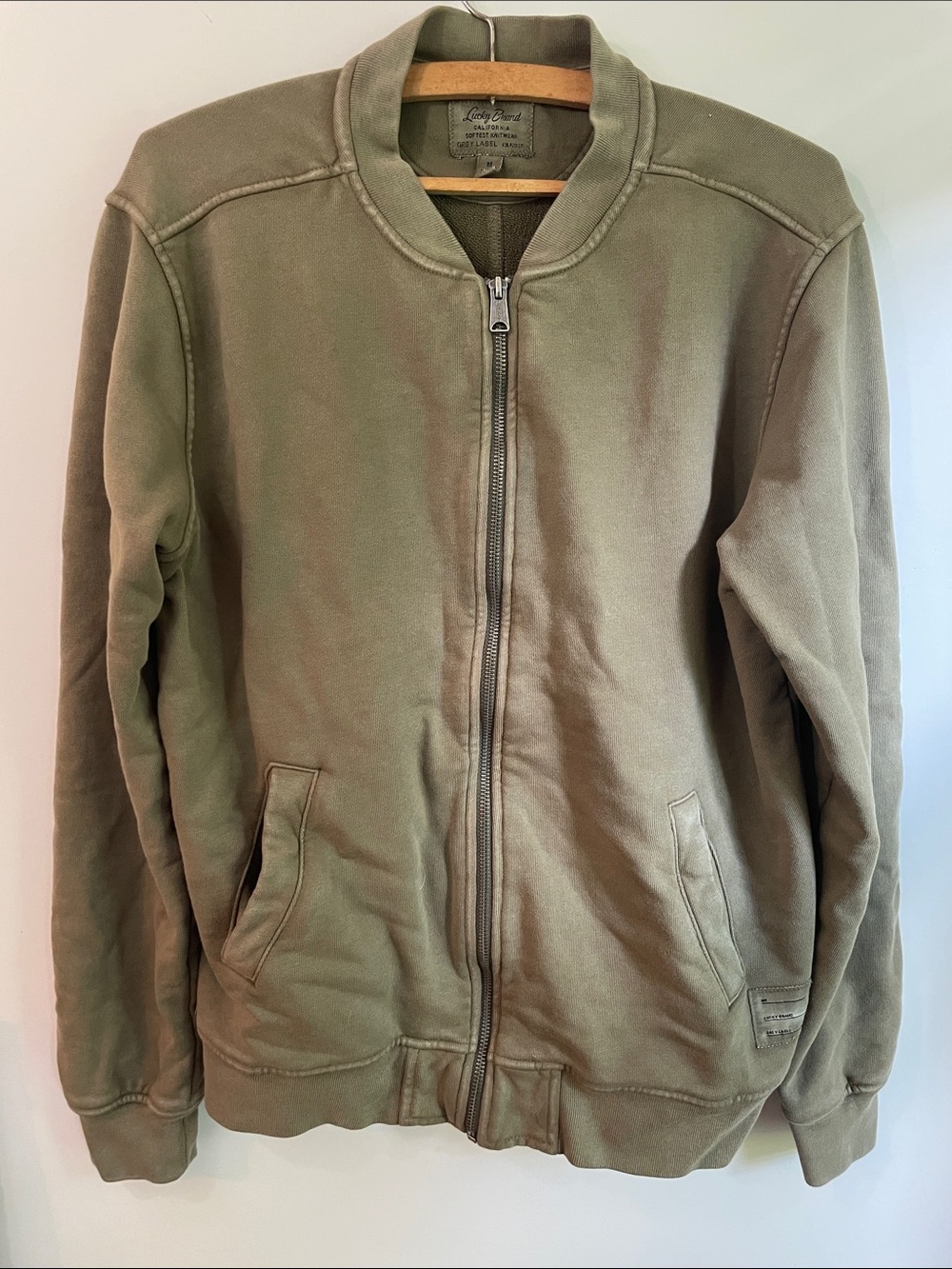 Lucky Brand Grey Label Olive Green Long Sleeve Zip-Up Sweatshirt Jacket Size M